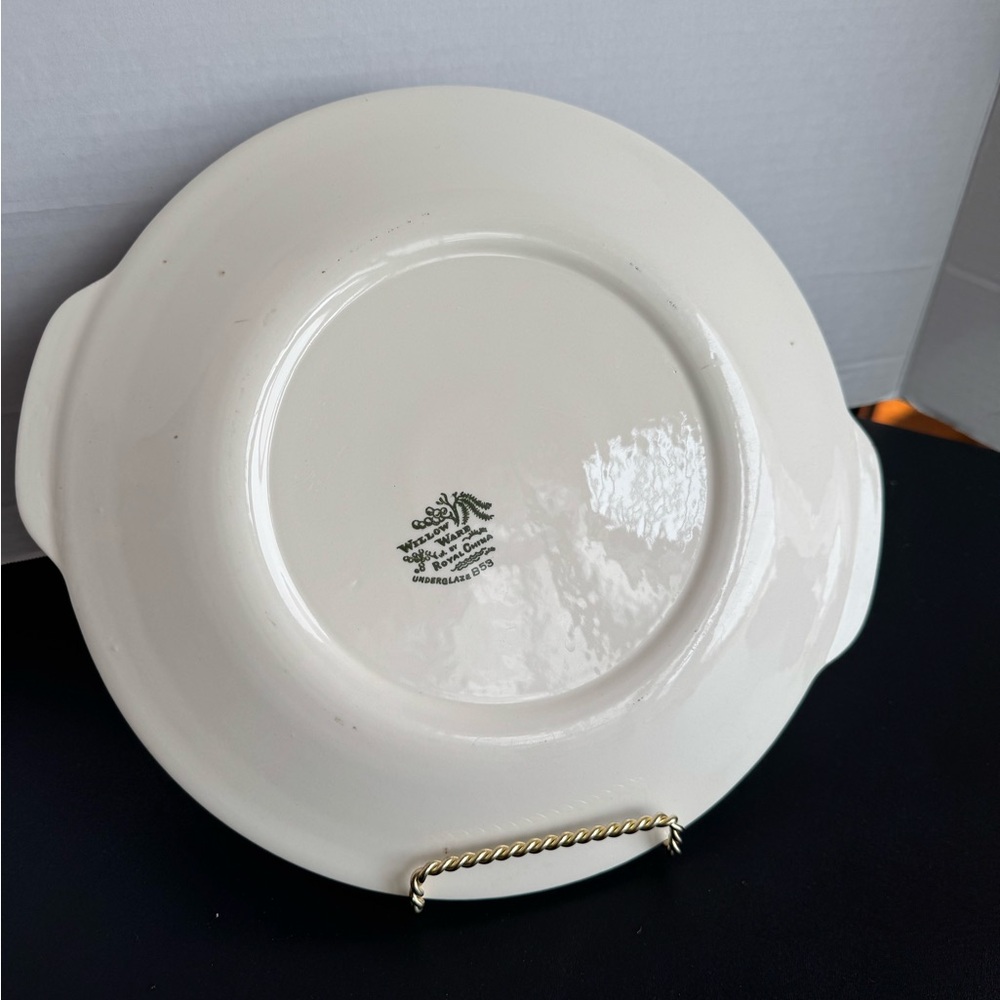 Vintage Willow Ware Blue and White Cake Plate or  Serving Platter - Picture 3 of 4